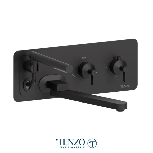 Tenzo Wall mount tub filler with retractable hose & 12'' swivel spout Paloma matte black