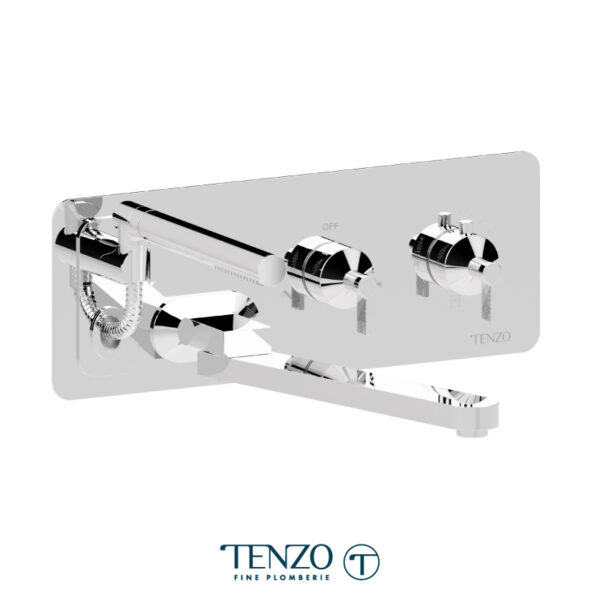 Tenzo Wall mount tub filler with retractable hose & 12'' swivel spout Paloma chrome