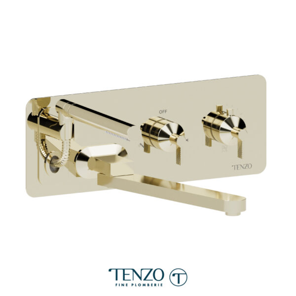 Tenzo Wall mount tub filler with retractable hose & 12'' swivel spout Paloma champain gold