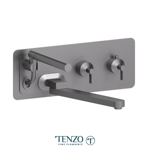 Tenzo Wall mount tub filler with retractable hose & 12'' swivel spout Paloma gun metal