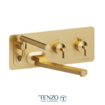 Tenzo Paloma Wall Mount Tub Filler With Retractable Hose & 12'' Swivel Spout — Brushed Gold