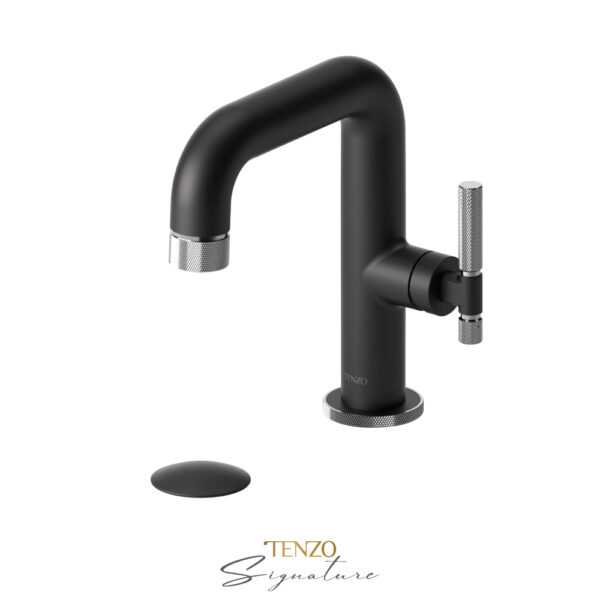 Tenzo Single hole lavatory faucet with (overflow) drain Bellacio-F matte black/chrome