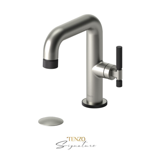 Tenzo Single hole lavatory faucet with (overflow) drain Bellacio-F brushed nickel/matte black