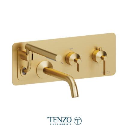 Tenzo Paloma Wall Mount Tub Filler With Retractable Hose — Brushed Gold