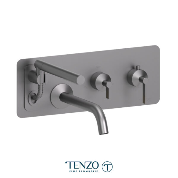 Tenzo Wall mount tub filler with retractable hose Paloma gun metal