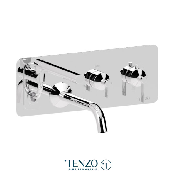 Tenzo Wall mount tub filler with retractable hose Paloma chrome