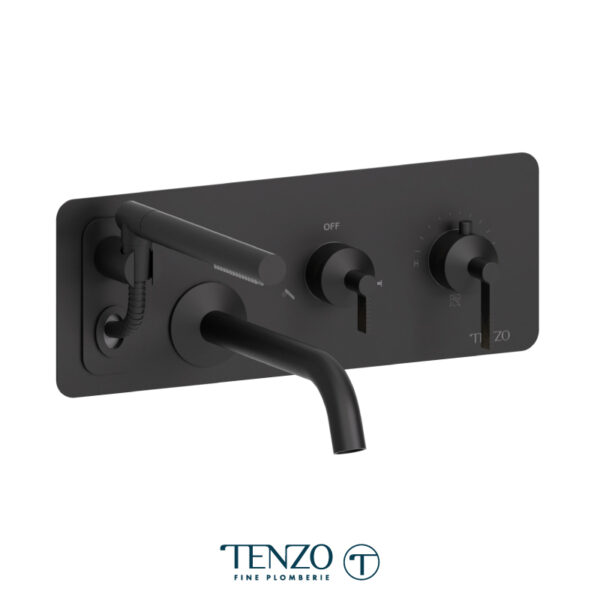 Tenzo Wall mount tub filler with retractable hose Paloma matte black