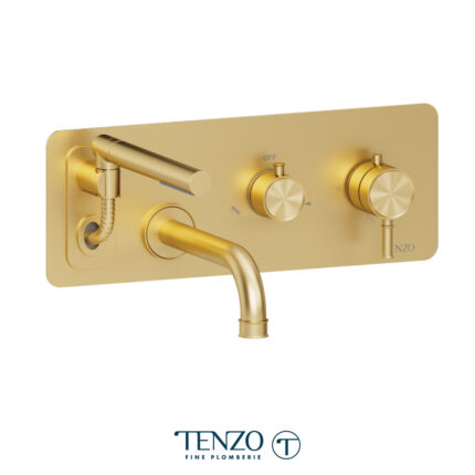 Tenzo Alyss Wall Mount Tub Filler With Retractable Hose — Brushed Gold