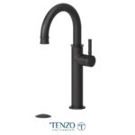Tenzo Alyss single hole tall lavatory faucet matte black with (overflow) drain