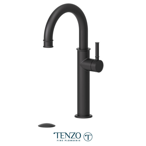 Tenzo Alyss single hole tall lavatory faucet matte black with (overflow) drain