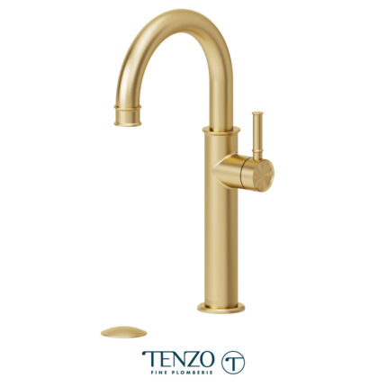 Tenzo Alyss Tall Single Hole Lavatory Faucet With Drain — Brushed Gold