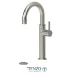 Tenzo Alyss single hole tall lavatory faucet brushed nickel with (overflow) drain