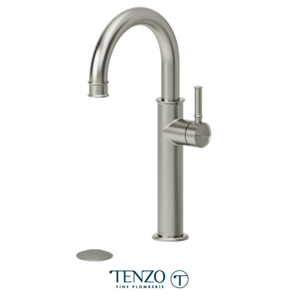 Tenzo Alyss single hole tall lavatory faucet brushed nickel with (overflow) drain