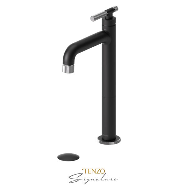 Tenzo Tall single lavatory faucet with (overflow) drain Bellacio-F matte black/chrome