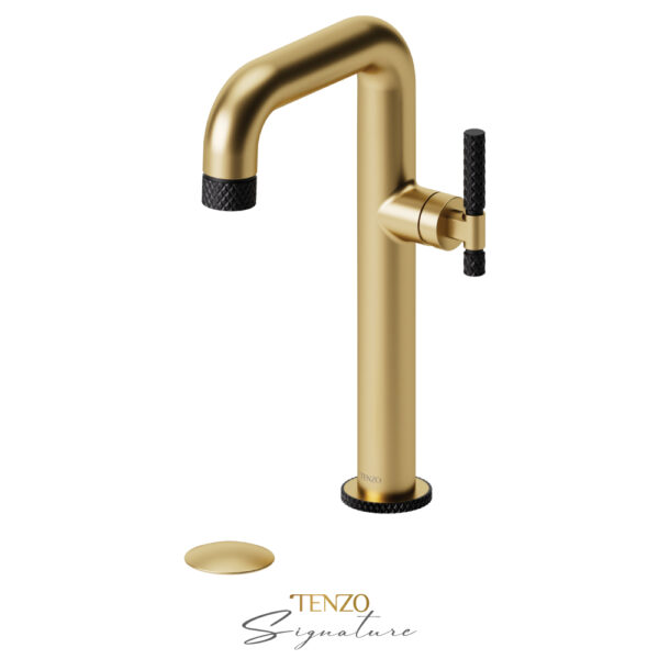 Tenzo Tall single lavatory faucet with (overflow) drain Bellacio-C brushed gold/matte black