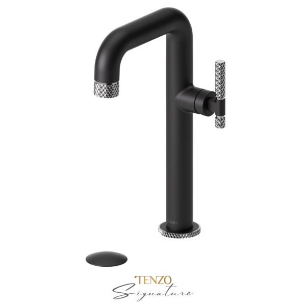 Tenzo Tall single lavatory faucet with (overflow) drain Bellacio-C matte black/chrome