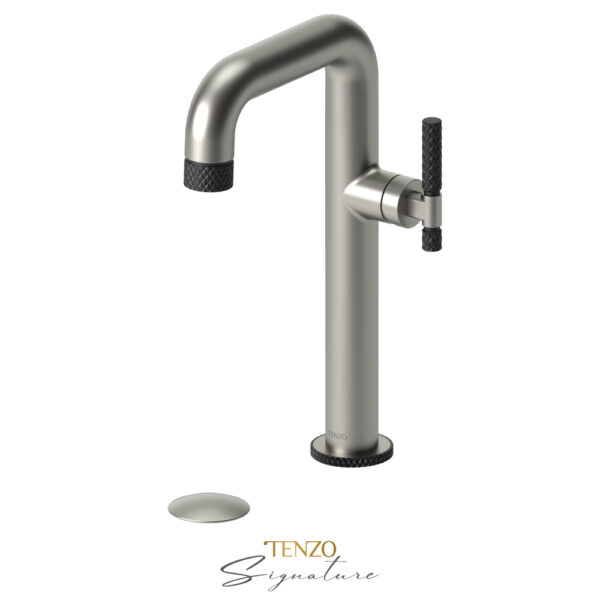 Tenzo Tall single lavatory faucet with (overflow) drain Bellacio-C brushed nickel/matte black