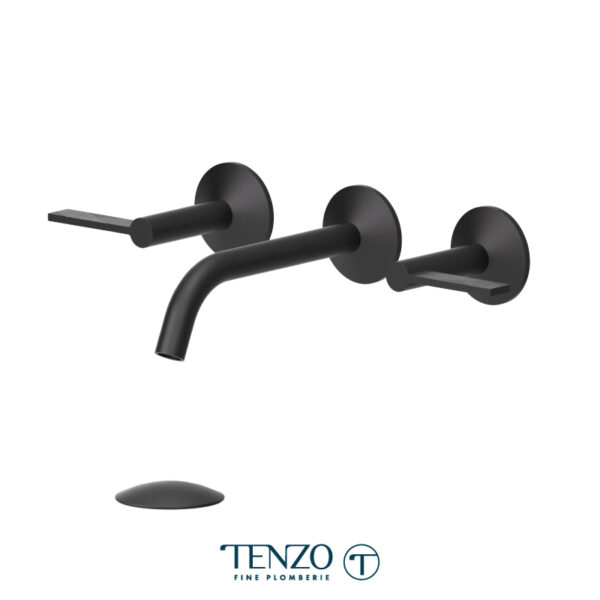 Tenzo Wall mount lavatory faucet Paloma matte black with (overflow) drain