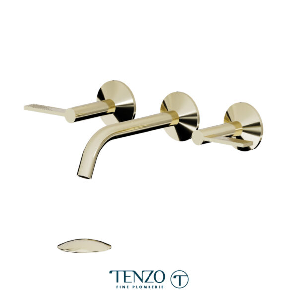 Tenzo Wall mount lavatory faucet Paloma champain gold with (overflow) drain