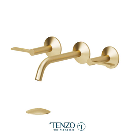 Tenzo Paloma Wall Mount Lavatory Faucet With Drain — Brushed Gold