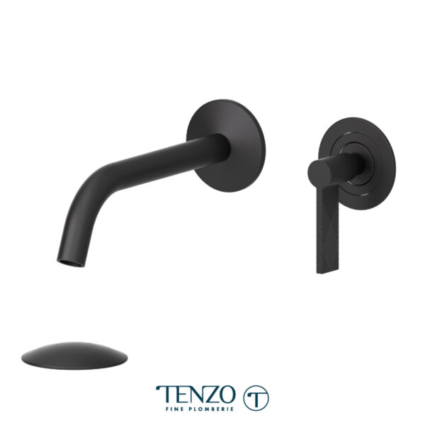 Tenzo Wall mount lavatory faucet Paloma matte black with (overflow) drain