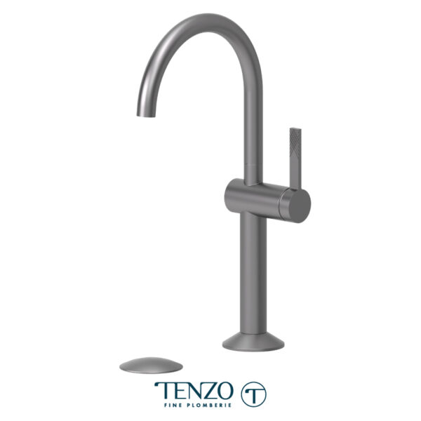 Tenzo Tall Paloma single hole lavatory faucet gun metal with (overflow) drain