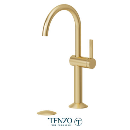 Tenzo Paloma Tall Single Hole Lavatory Faucet With Drain — Brushed Gold
