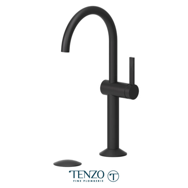 Tenzo Tall Paloma single hole lavatory faucet matte black with (overflow) drain