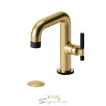 Tenzo Single hole lavatory faucet with (overflow) drain Bellacio-C brushed gold/matte black