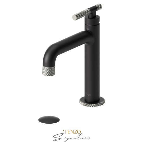 Tenzo Single hole lavatory faucet with (overflow) drain Bellacio-C matte black/brushed nickel