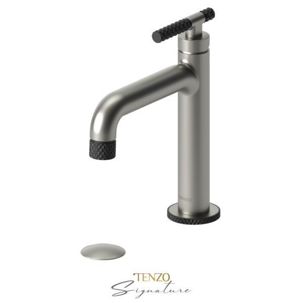 Tenzo Single hole lavatory faucet with (overflow) drain Bellacio-C brushed nickel/matte black