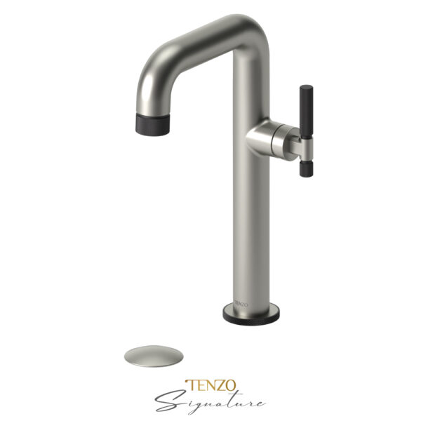 Tenzo Tall single lavatory faucet with (overflow) drain Bellacio-F brushed nickel/matte black