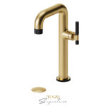 Tenzo Tall single lavatory faucet with (overflow) drain Bellacio-F brushed gold/matte black