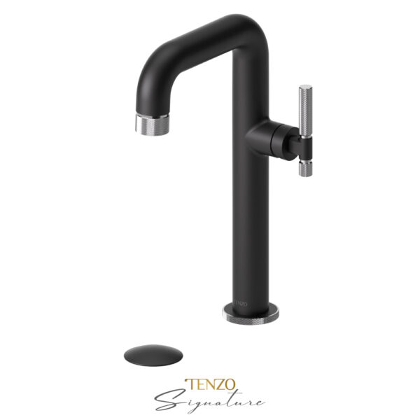 Tenzo Tall single lavatory faucet with (overflow) drain Bellacio-F matte black/chrome