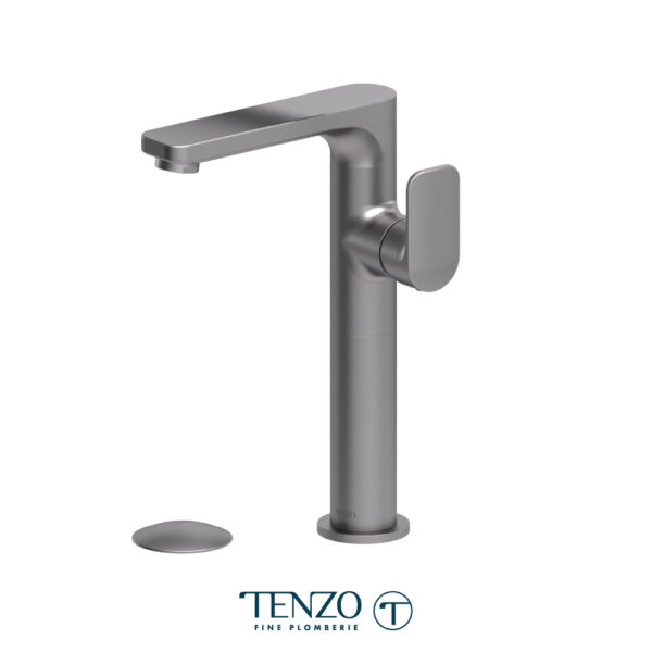 Tenzo Delano single hole tall lavatory faucet gun metal with (overflow) drain