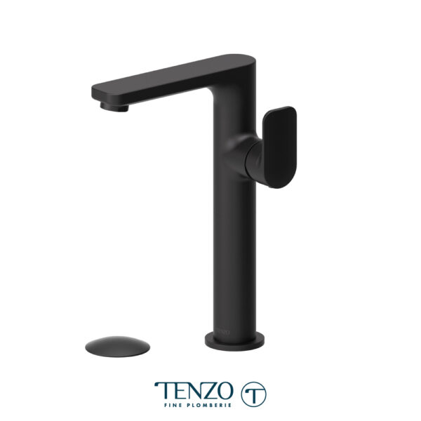 Tenzo Delano single hole tall lavatory faucet matte black with (overflow) drain