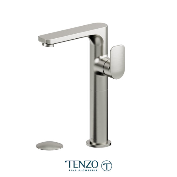 Tenzo Delano single hole tall lavatory faucet brushed nickel with (overflow) drain