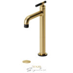 Tenzo Tall single lavatory faucet with (overflow) drain Bellacio-C brushed gold/matte black