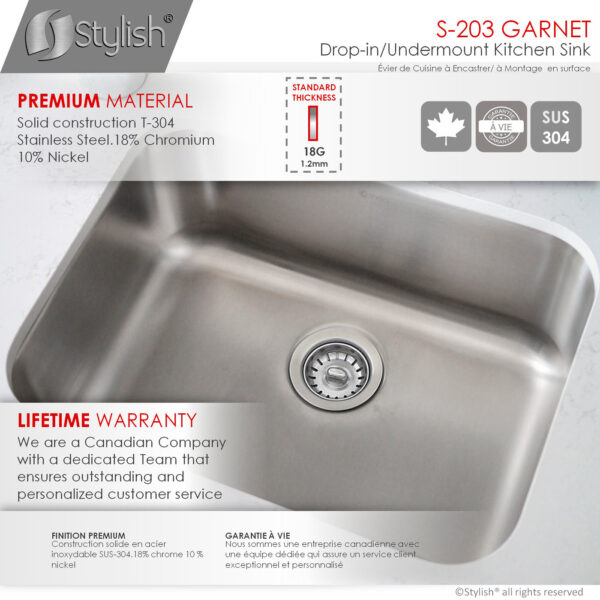 Stylish S-203T Stylish Single Bowl Laundry Sink Kitchen Sink (Open Box), product view 4