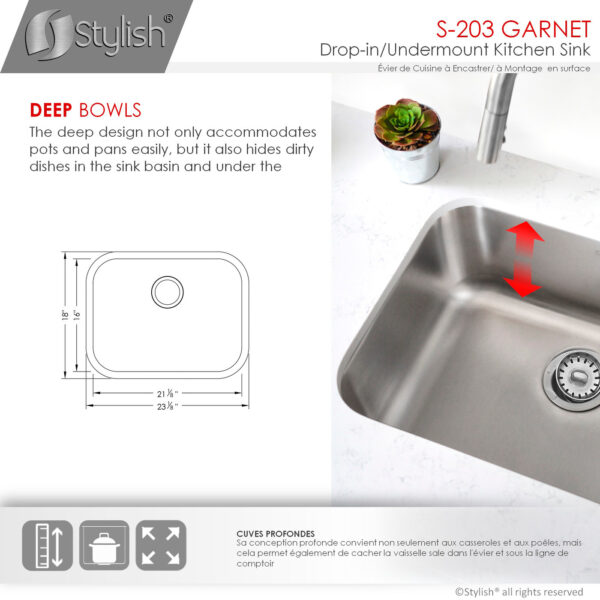 Stylish S-203T Stylish Single Bowl Laundry Sink Kitchen Sink (Open Box), product view 5