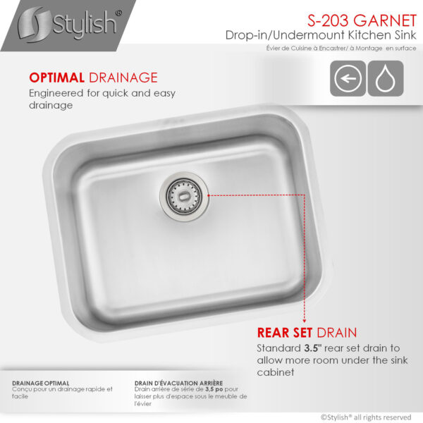 Stylish S-203T Stylish Single Bowl Laundry Sink Kitchen Sink (Open Box), product view 7