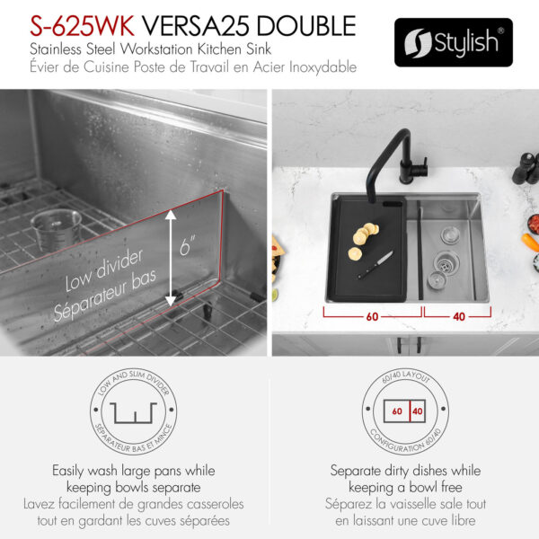Stylish 25'' Versa25D Kitchen Sink, product view 10