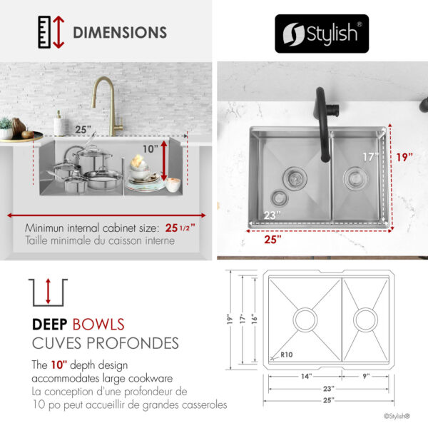 Stylish 25'' Versa25D Kitchen Sink, product view 3