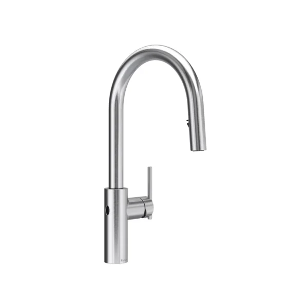 Riobel Lateral Pull-Down Touchless Kitchen Faucet With C-Spout — Stainless Steel